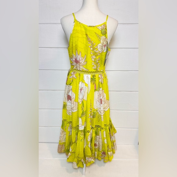 Farm Rio NWT Neon Garden Cotton Midi Dress Floral Summer Yellow Sz XS $235 - Picture 13 of 15